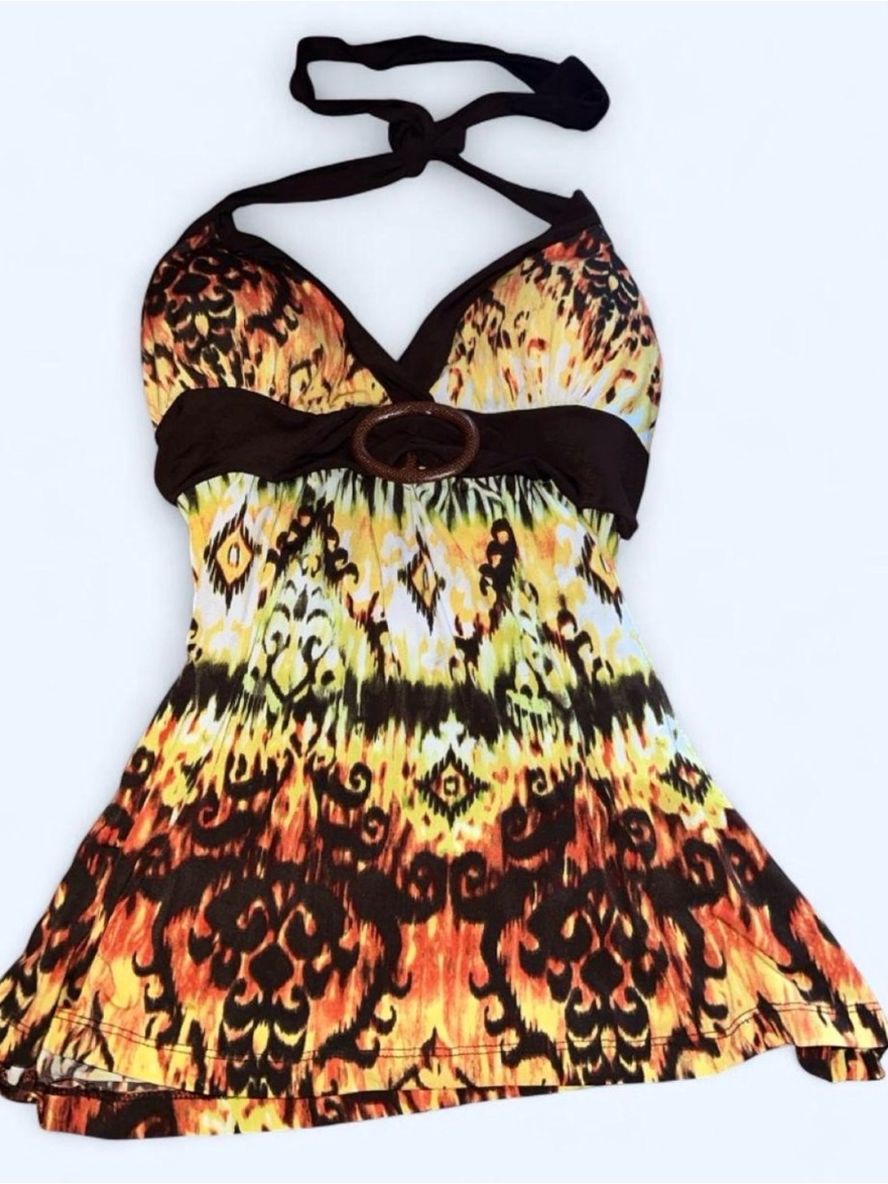 Heart Soul AUTHENTIC Y2K Halter Top in Yellow, Brown & Orange Tuscany Print
